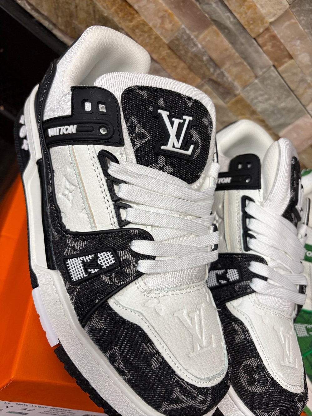 Louis Vuitton Black & White Monogram LV Trainer Sneakers